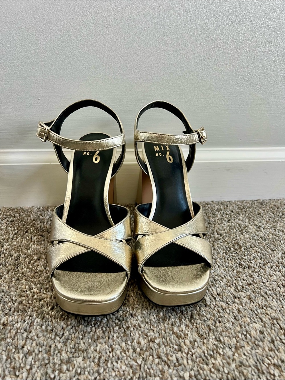 Mix No. 6 Metallic Gold Platform Ankle-Strap Block Heels - Picture 5 of 7